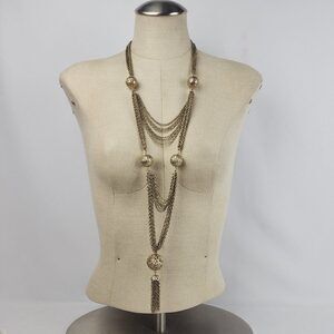 Guess Gold Tone Layered Chunky Fringe Statement Necklace
